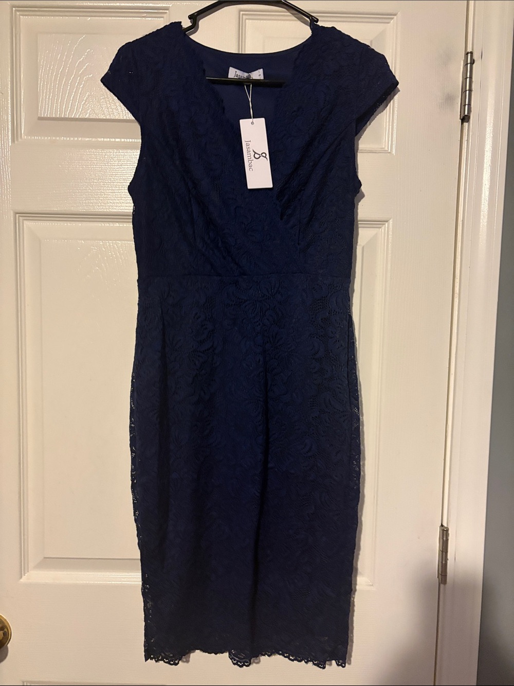 Jasambac Navy Lace Cap-Sleeve Midi Dress